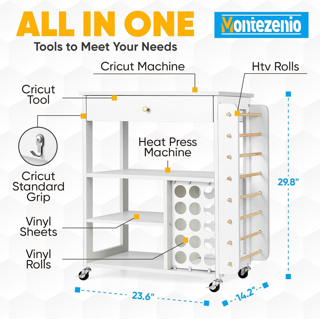 Rolling Craft Storage Cart with 23 Vinyl Roll Holder and Wheels N718025