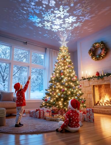 Christmas Tree Topper Lighted Star with 6 Projected Patterns, 3D Hollow Sparkling Star K7783
