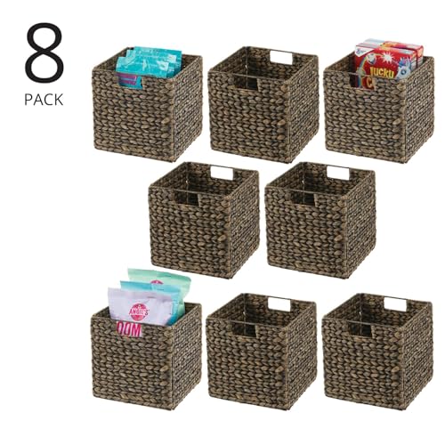 Natural Woven Hyacinth Cube Organizer Basket with Handles, 8 Pack, Black Wash H8387