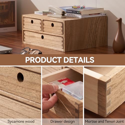 Natural Wooden Desktop Organizer with 3 Drawers I779