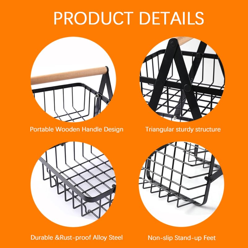 3 Tier Countertop Fruit Basket, Detachable Metal Storage E7654