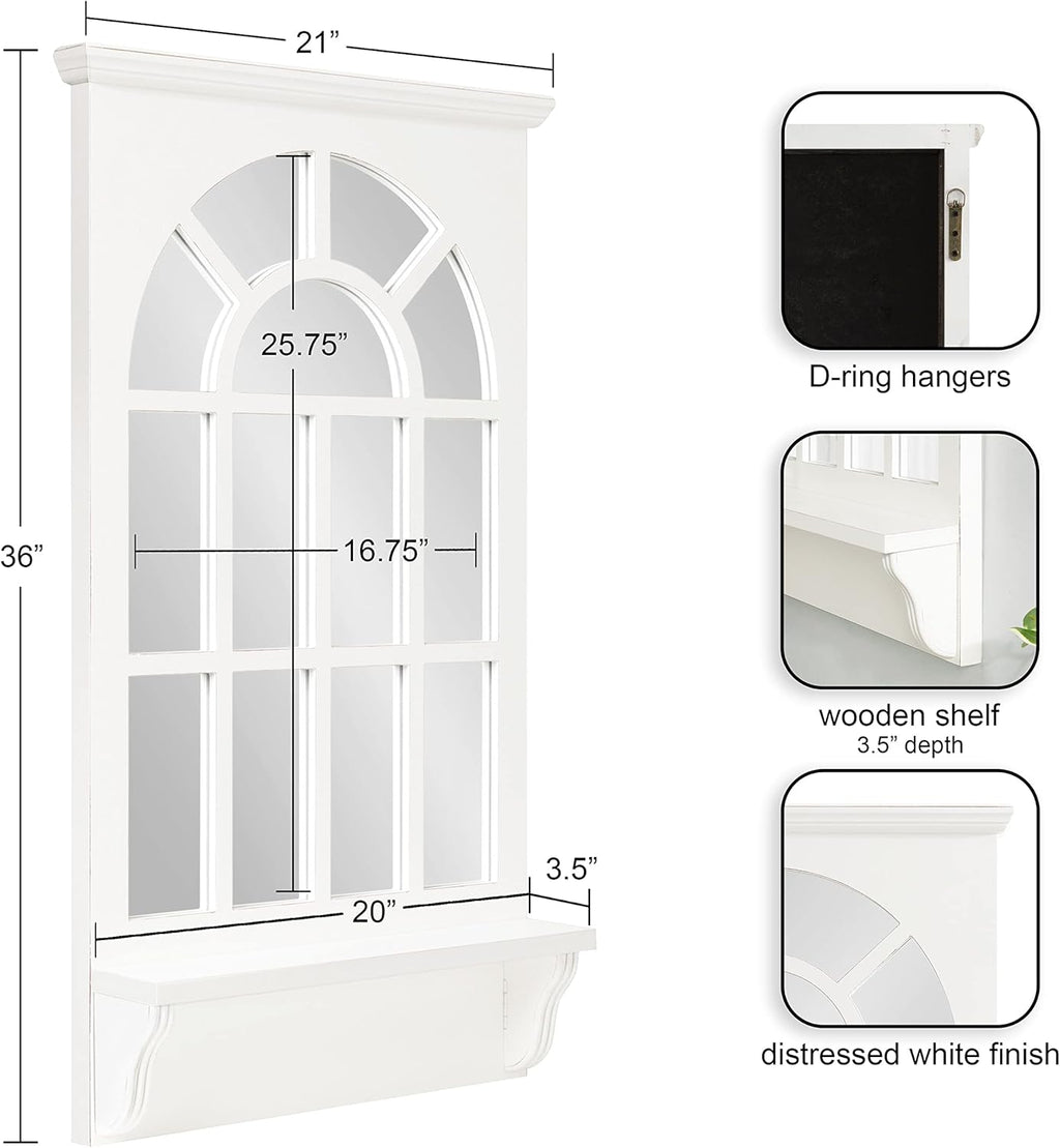 Arched Wall Mirror with Display Shelf, White, 21 x 36 A203830