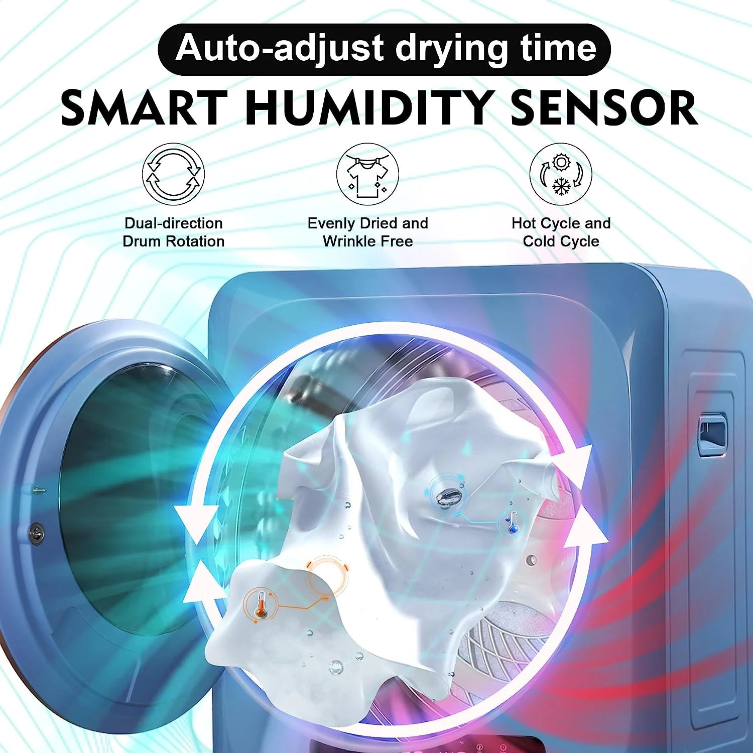 Portable Electric Clothes Dryer 8.8 Lbs with Moisture Sensor, Blue D806048