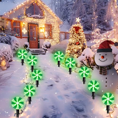 Unicorn Christmas Lollipop Pathway Lights, 10 LED Peppermint String Lights with Stakes Z721
