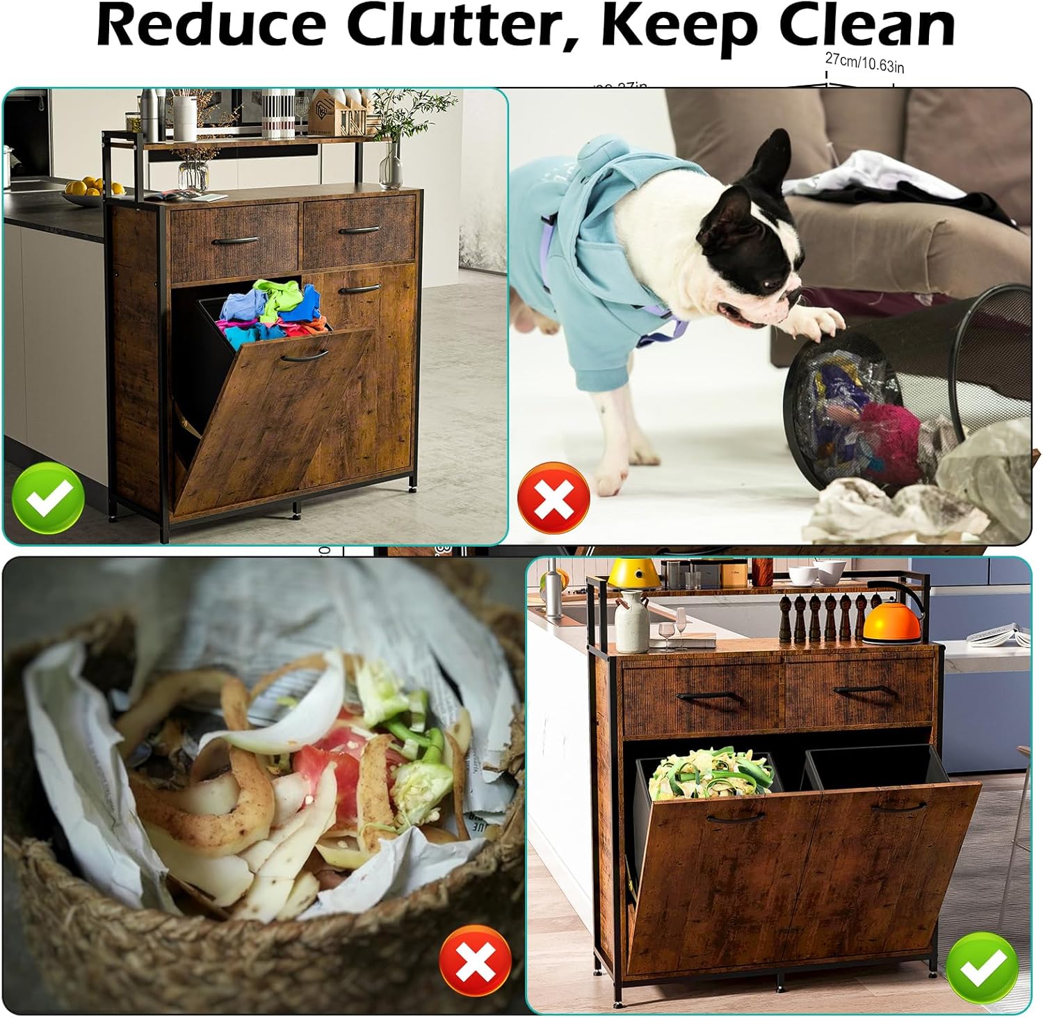 Tilt Out Trash Cabinet with 2 Drawers and Shelf, 10 Gallon P533