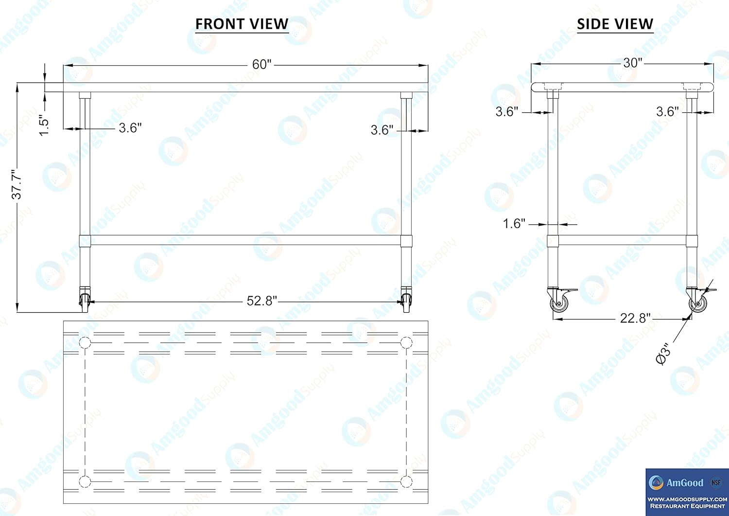Stainless Steel Work Table with Under-Shelf and 4 Wheels K35944