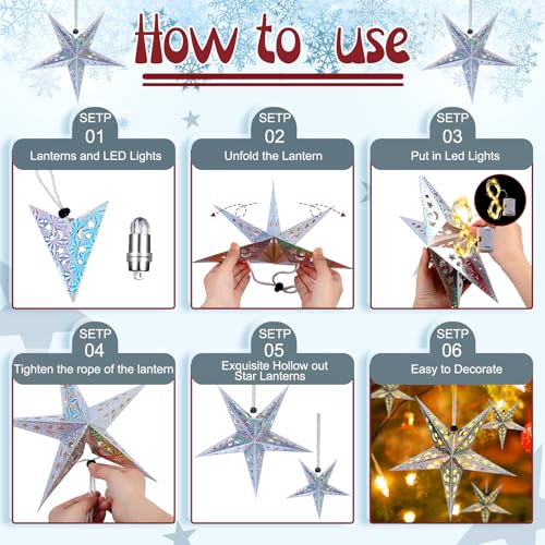 20 Set Christmas Paper Star Lanterns with LED Lights Hanging Decor N8251