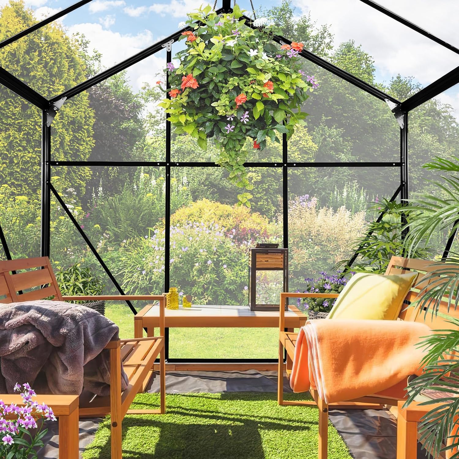 10x6 FT Polycarbonate Greenhouse with Sliding Door and Adjustable Vent Window J403189