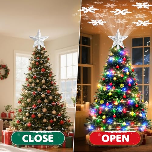Snowflake Christmas Tree Topper LED Rotating with Projection Slides S187630
