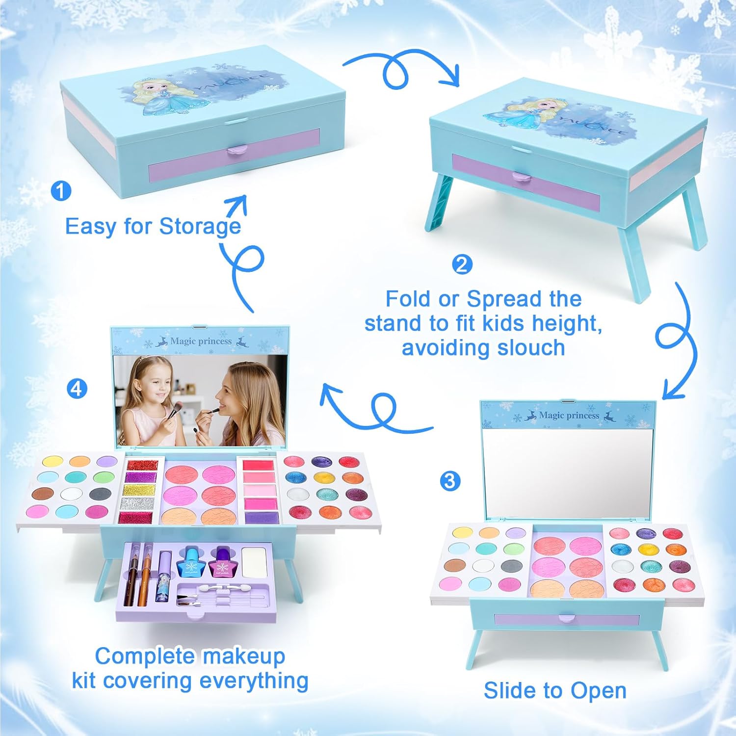 Frozen Makeup Set for Girls, 60pcs Pretend Play Cosmetics with Nail Polish & Jewelry W3761