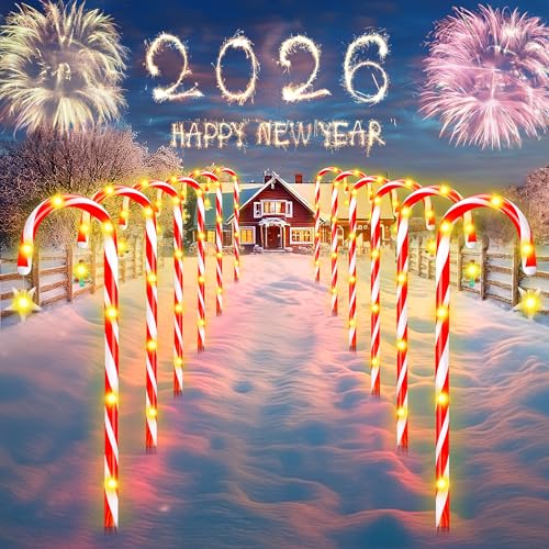 Solar Candy Cane Lights, 12-Piece Outdoor Christmas Pathway Set, 8 Modes L8801