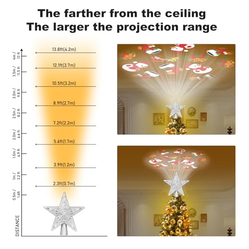 Silver 3D Glitter Christmas Tree Topper with LED Rotating Lights F457326