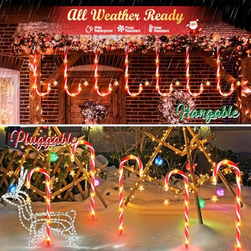 Solar Candy Cane Lights for Outdoor Christmas Decor, 72 LEDs, 10 Modes A470