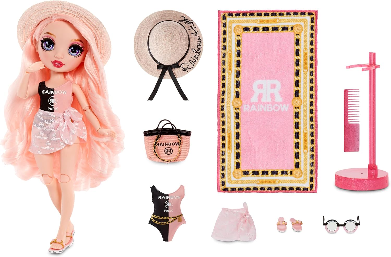 Pink Fashion Doll with 2 Outfits and Pool Accessories Playset L8455