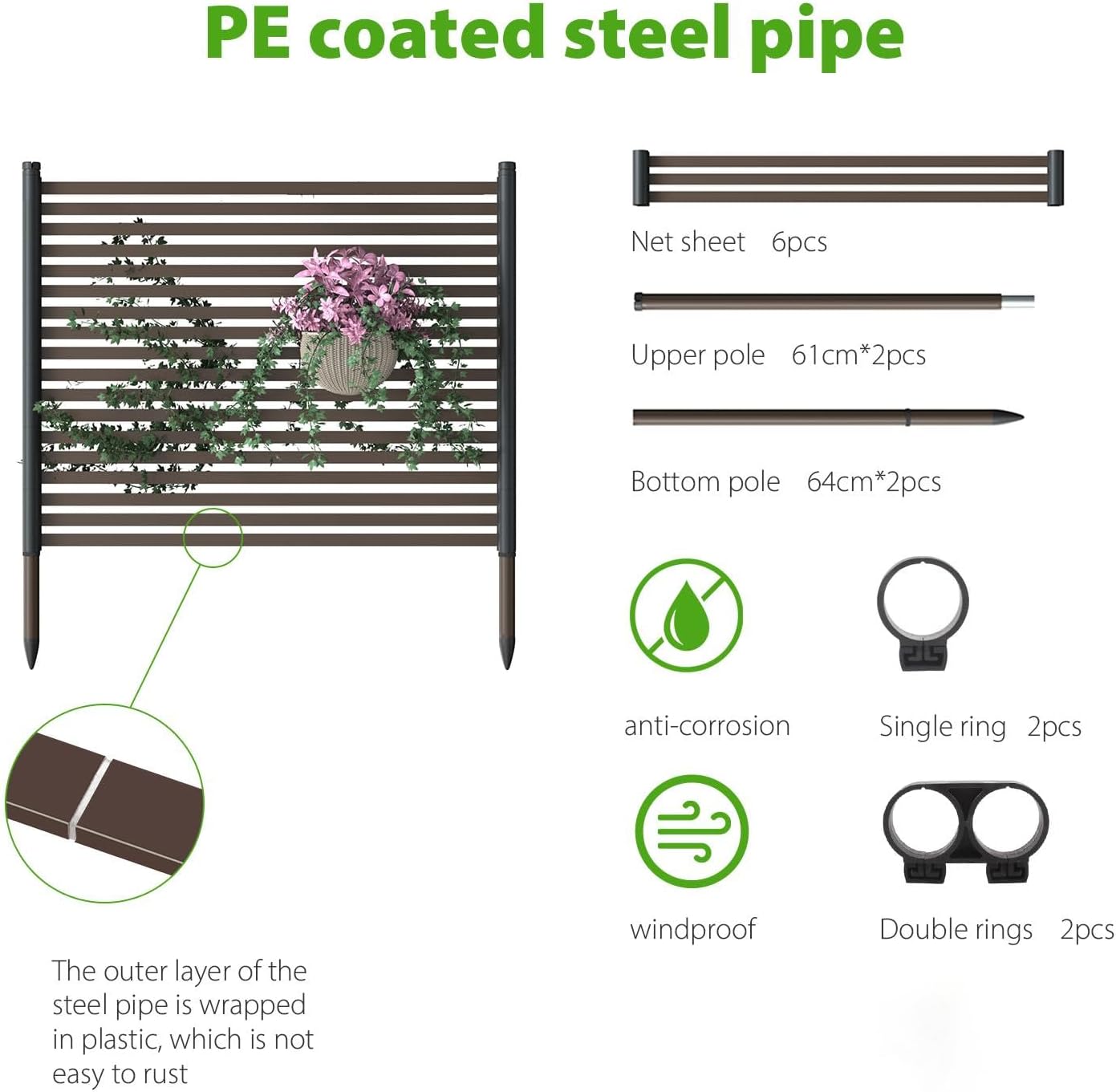 Metal Privacy Screen for Outdoor Terrace, 43x47 inches, 2 Panels S597224