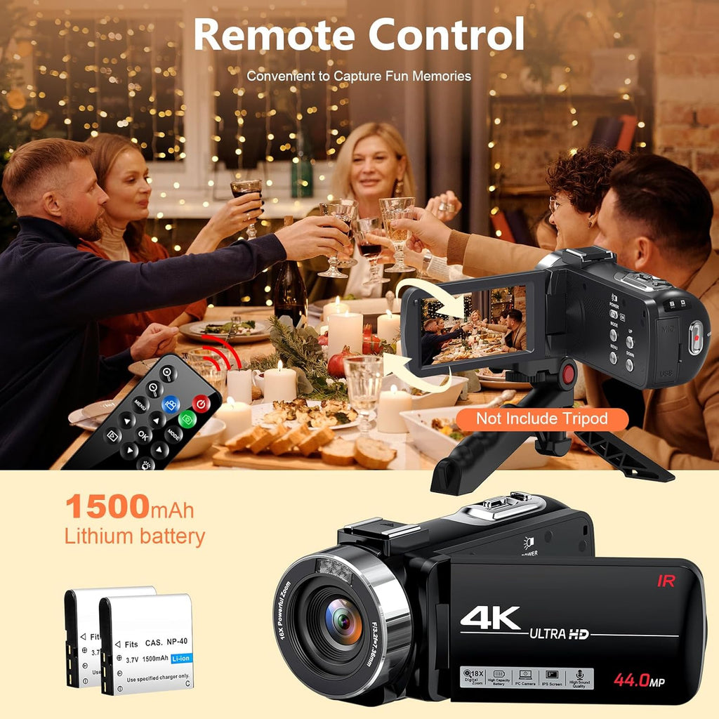 4K Camcorder Ultra HD 44MP Vlogging Camera with 18X Zoom and 3.0" Screen M9295