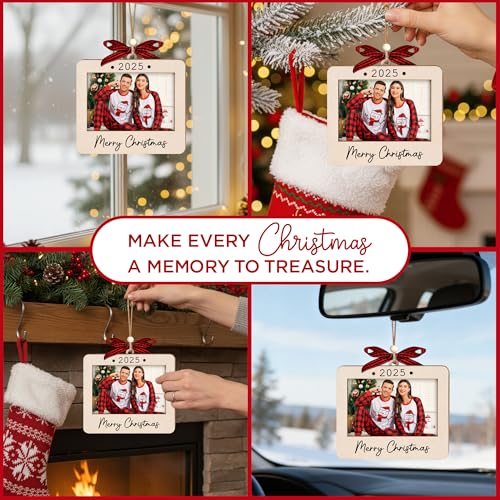 Christmas Ornament Picture Frame - Wooden Landscape Photo Frame for Tree U347