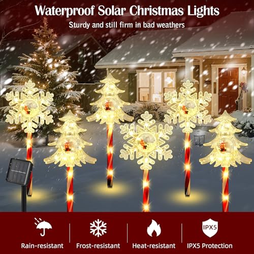 Solar Walkway Lights Outdoor, 8 Pack Candy Cane Christmas Decorations L731