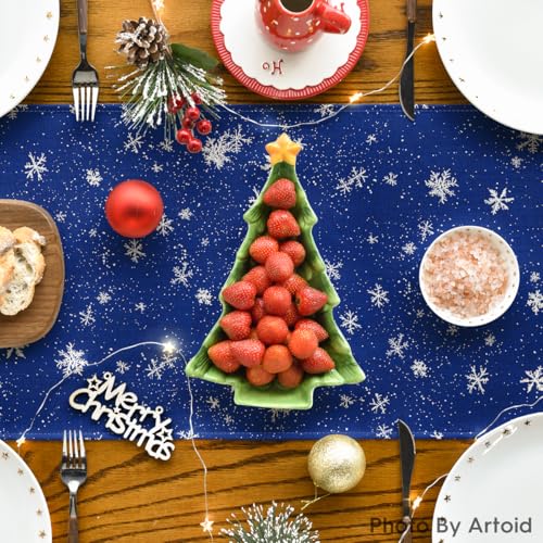 Snowman Christmas Birds Trees Table Runner, Winter Holiday Kitchen Dining Decoration, 13 x 72 Inch B443657