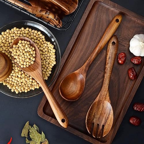 Natural Teak Wooden Spoons for Cooking, 10-Piece Kitchen Utensil Set I607645