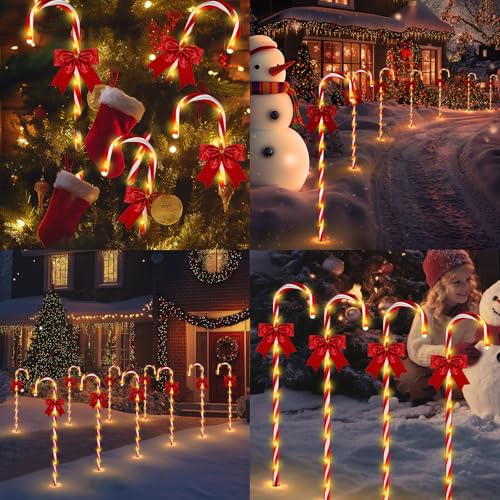 Solar Candy Cane Pathway Lights, 24PCS 240LED Outdoor Christmas Decorations with Remote T5735