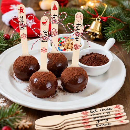 Disposable Christmas Wooden Spoons for Hot Cocoa and Stirring, 100 Set F324399