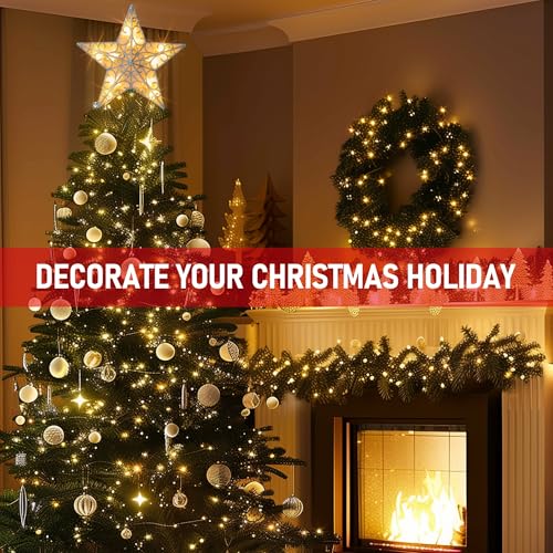 Glitter Star Tree Topper with Lights, Gold I966054
