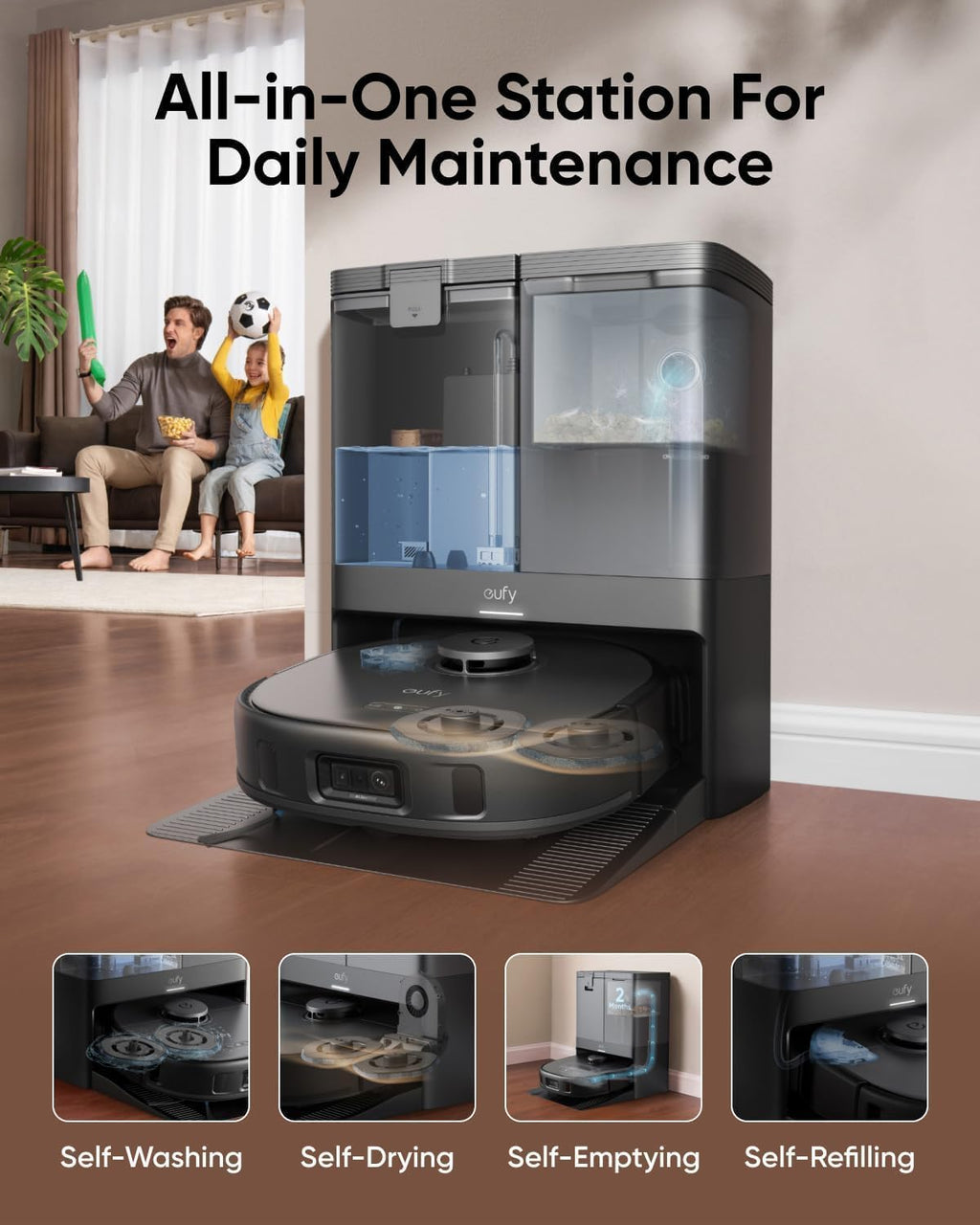Robot Vacuum and Mop with 8000 Pa Suction, Self-Emptying U6435