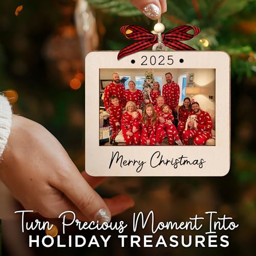Christmas Ornament Picture Frame - Wooden Landscape Photo Frame for Tree U347