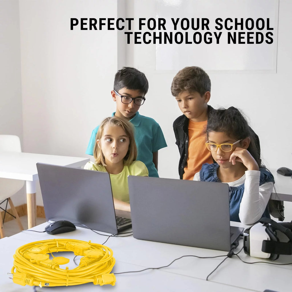 50ft Yellow Power Extension Cord 3 Prong Outlet with LED Indicator N82022