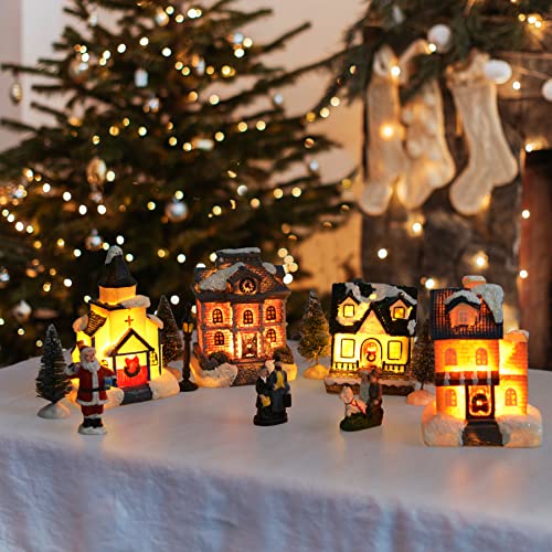 LED Lighted Christmas Village Houses with Figurines E482