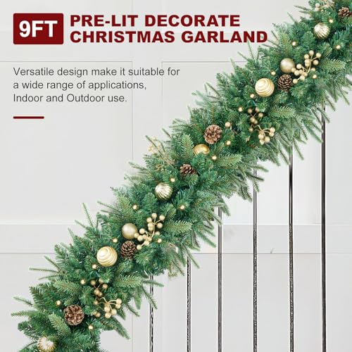 Pre-Lit Artificial Christmas Garland with Dual Color LED Lights and Remote Timer Q9646