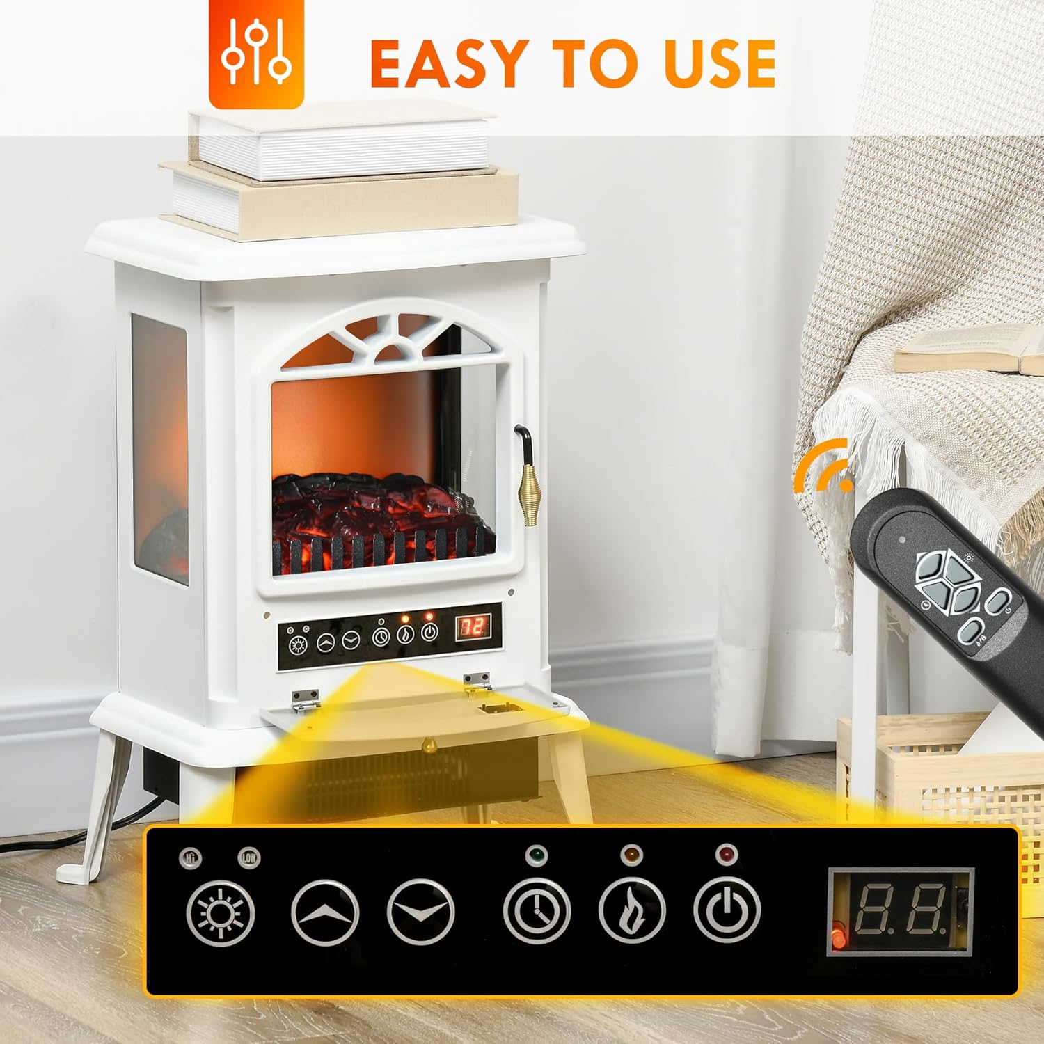 Electric Infrared Fireplace Stove, Freestanding Heater with Log Flame M110378