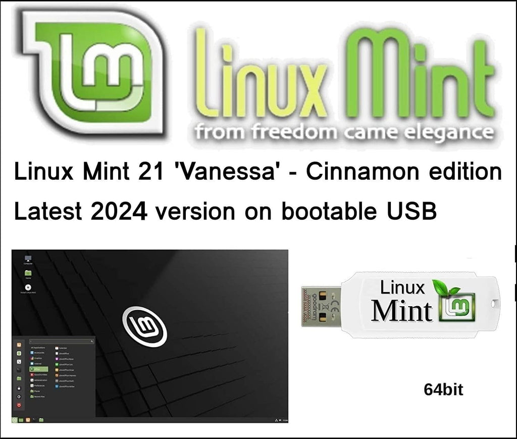 Linux Mint 21 Cinnamon New Latest Version for 2024 USB - 64bit