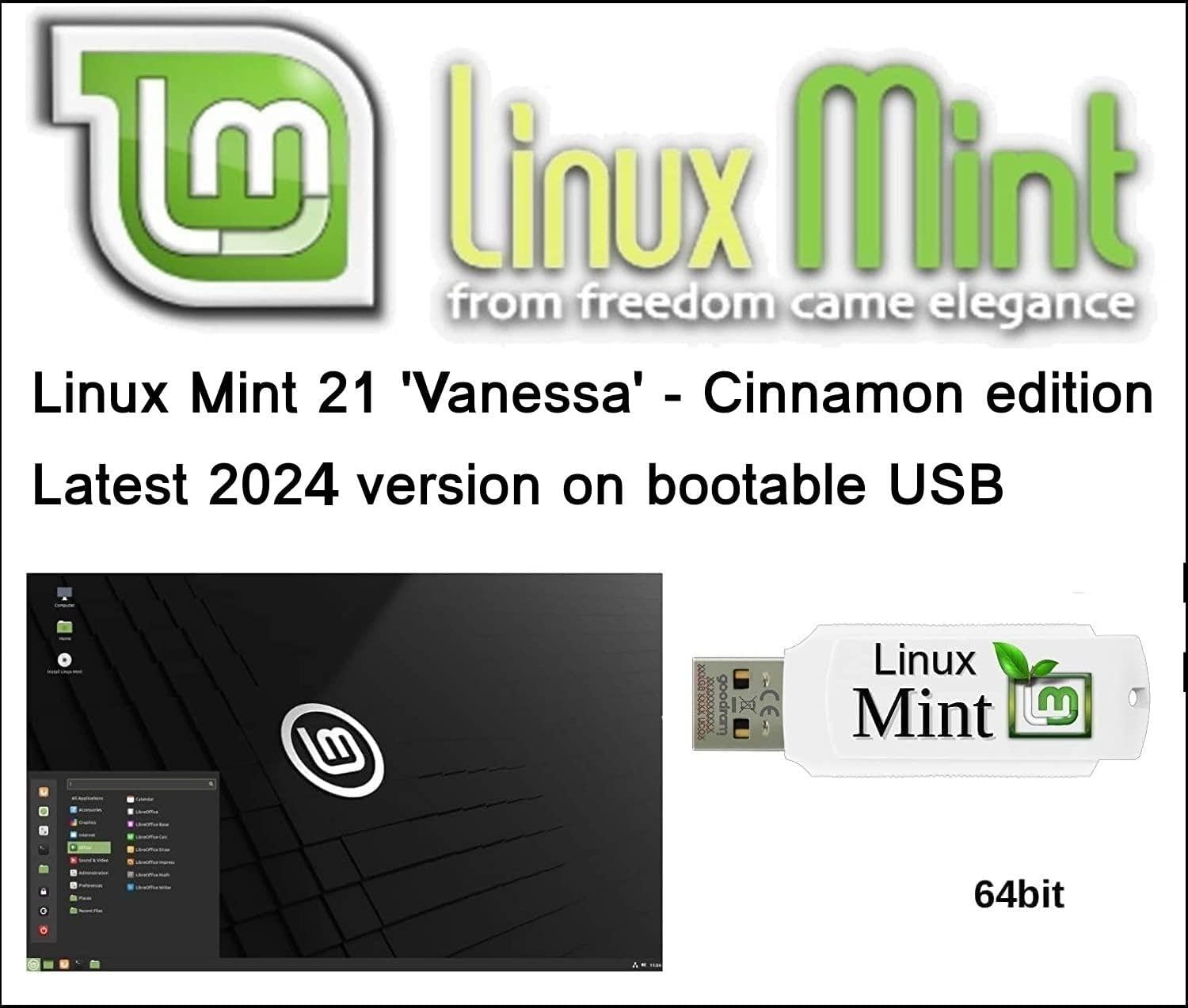 Linux Mint 21 Cinnamon New Latest Version for 2024 USB - 64bit