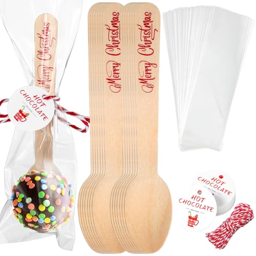 100 Set Christmas Wooden Spoons for Hot Cocoa, Chocolate, and Baking U148
