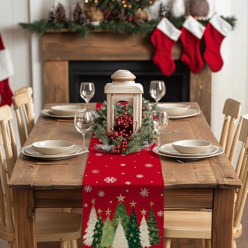 Christmas Table Runner 13x72 Inch, Red Winter Holiday Decor H348