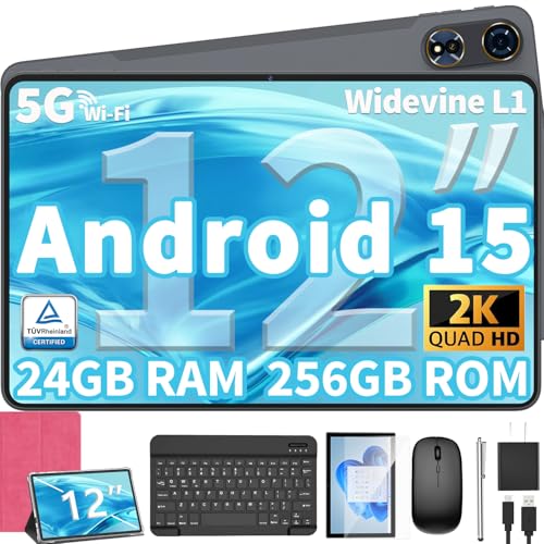 12 Inch Android Tablet with Keyboard, 24GB RAM, 256GB Storage, 2K Display J343