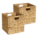 2 Pack 11.8 inch Wicker Storage Cubes, Water Hyacinth Baskets with Built-in Handles, Natural Foldable Square Baskets, Handwoven Storage Baskets for Shelves, Kitchen or Outdoor (Natural)