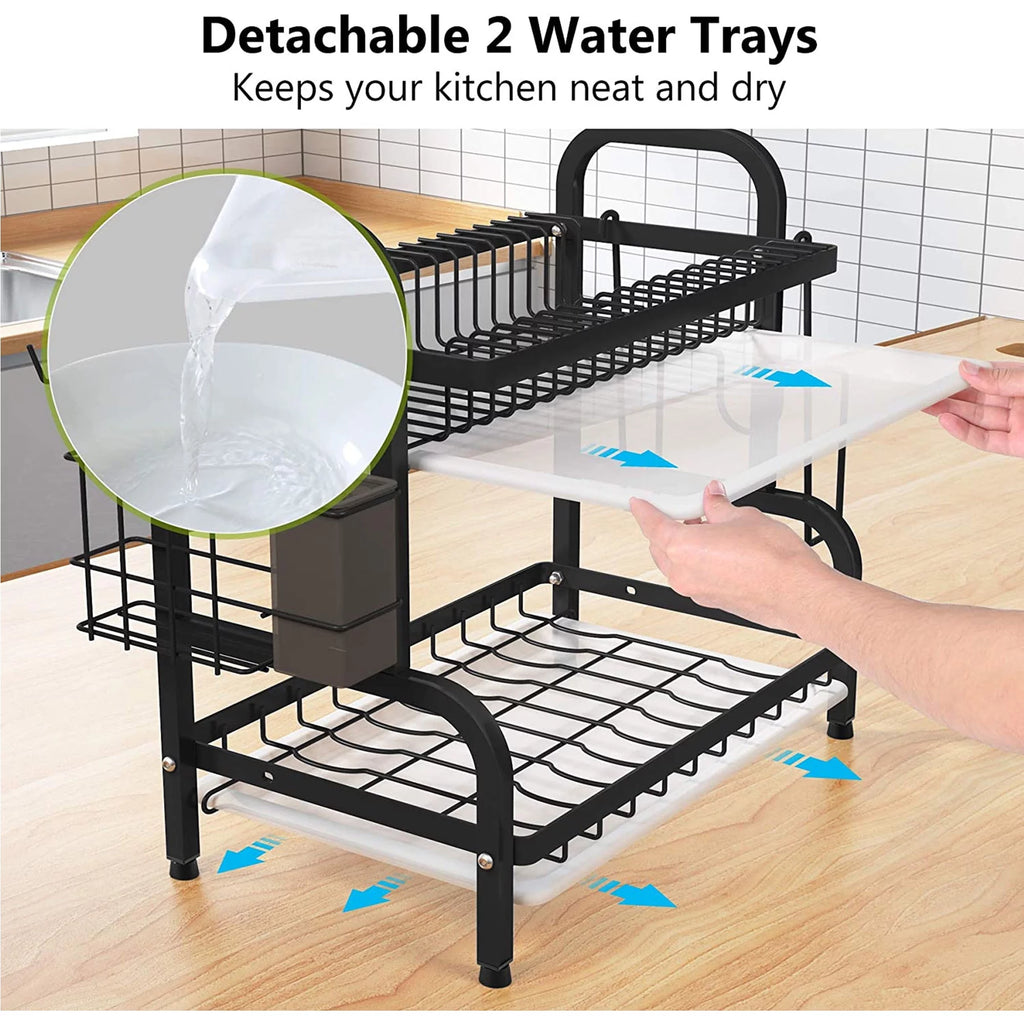 Over the Sink Dish Drying Rack - Adjustable 2-Tier Large Kitchen Organizer with Cutting Board Holder Y932