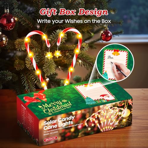 24 Pack Solar Candy Cane Lights Outdoor Christmas Pathway Lights Waterproof USB Charging 10 Modes X513316