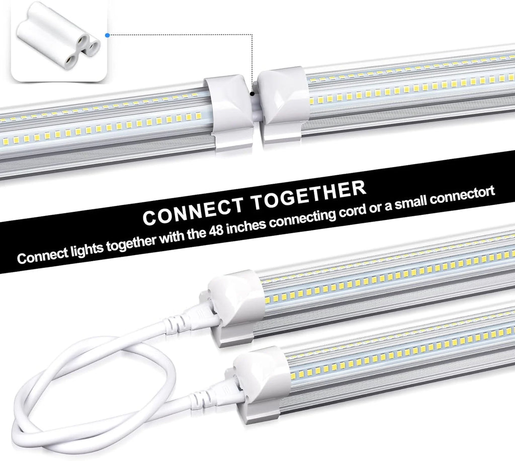 LED Shop Lights 4FT 50W 7750 Lumen 6000K Clear Cover V-Shape Linkable Plug and Play for Garage Workshop 10 Pack Z3994