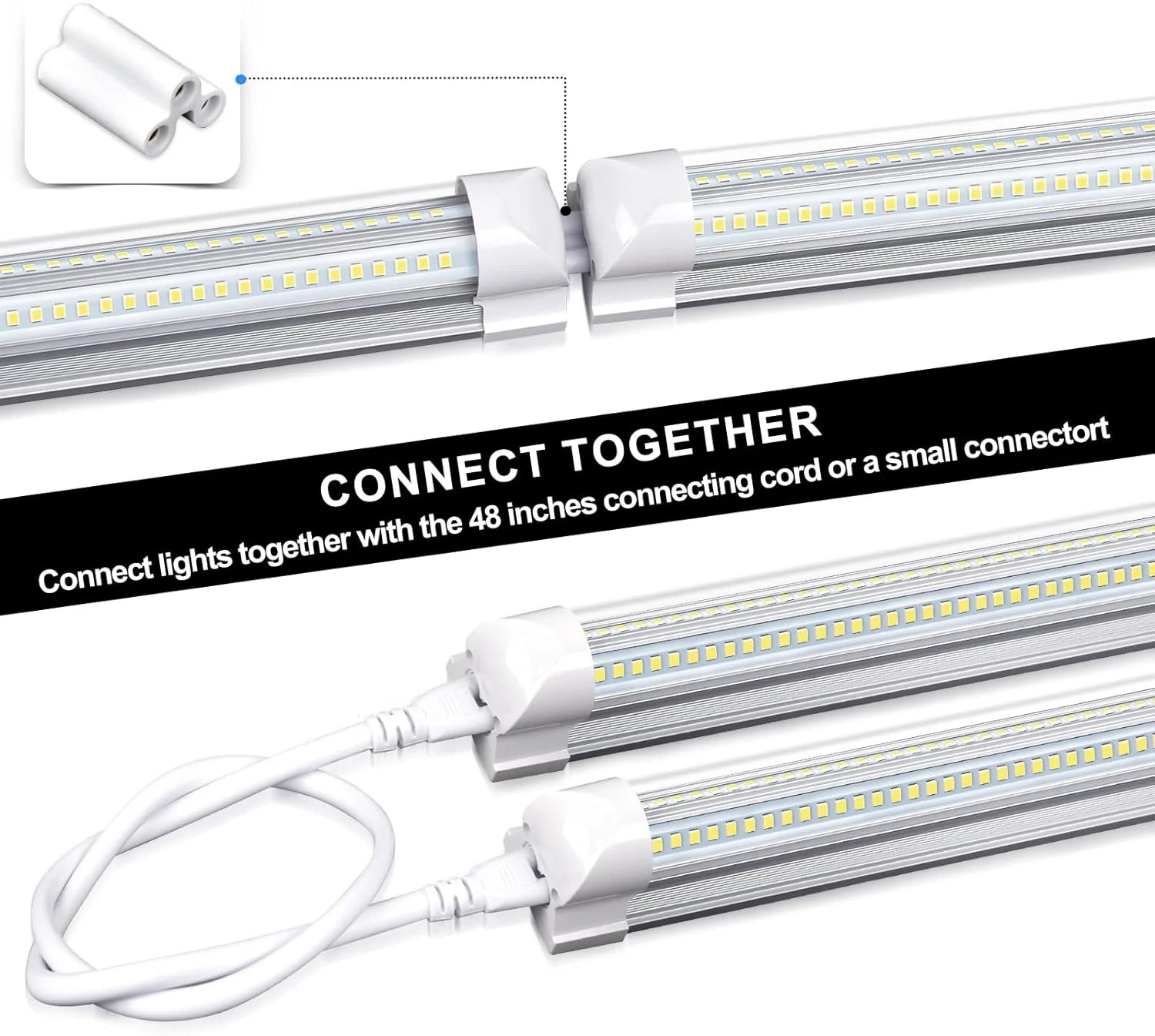 LED Shop Lights 4FT 50W 7750 Lumen 6000K Clear Cover V-Shape Linkable Plug and Play for Garage Workshop 10 Pack Z3994