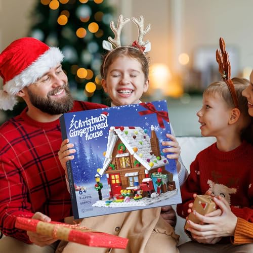 Gingerbread House Building Kit with LED Lights, Christmas Village Blocks Set D17096