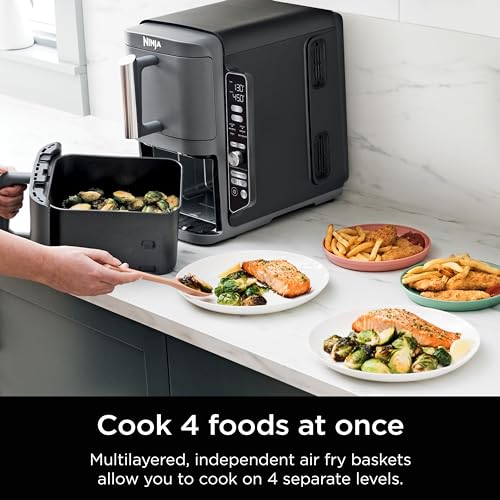 Air Fryer, 8 QT DoubleStack 2-Basket, Space Saving Design, 6-in-1, Roast & Bake, Dishwasher Safe Parts, Black N43591