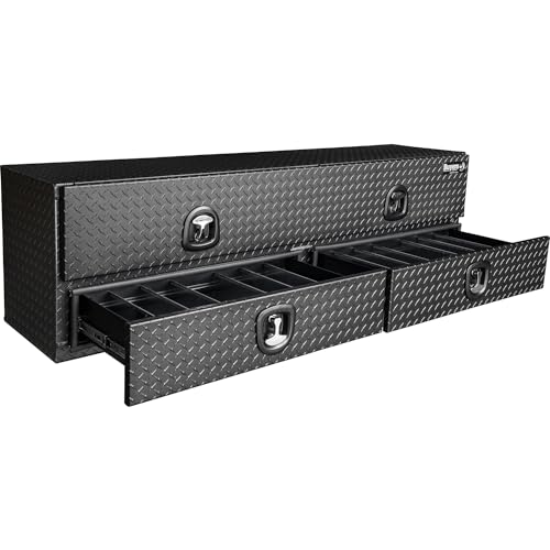 Aluminum Heavy-Duty Flatbed Truck Tool Box with Lower Door, Diamond Tread, 21 x 18 x 72 Inch G66991
