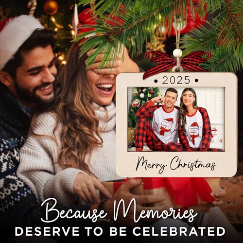 Christmas Ornament Picture Frame - Wooden Landscape Photo Frame for Tree U347