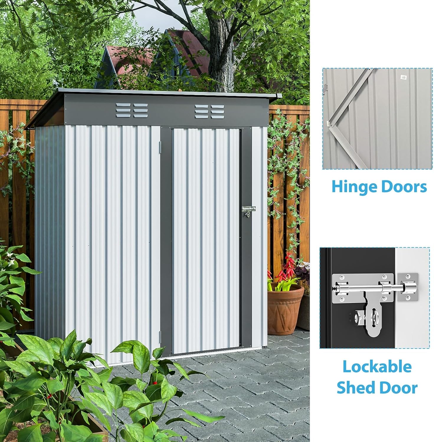 Outdoor Storage Shed, Galvanized Metal Garden Shed with Lockable Doors D282