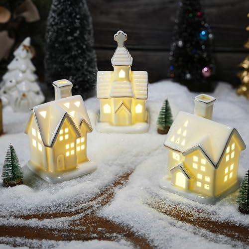 Ceramic Christmas Village Houses with LED Lights, Tabletop Decor R583949