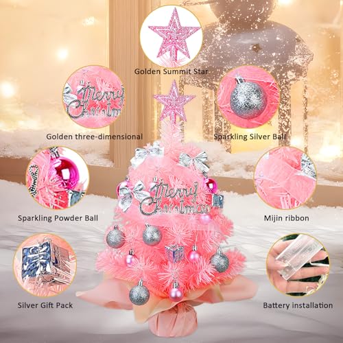 Mini Christmas Tree with 50 LED Lights, 24 Inch Tabletop Prelit Artificial Tree U511